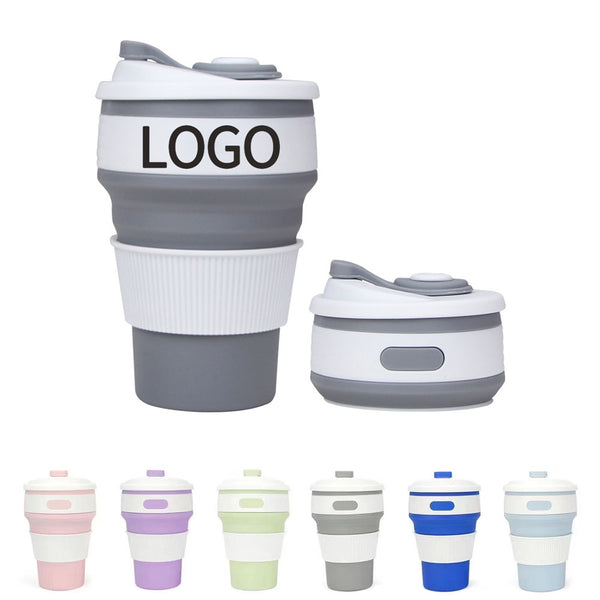 12 oz Reusable Silicone Collapsible Coffee Cups with Lid