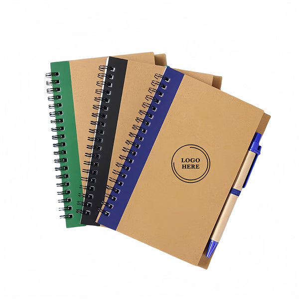 Kraft Paper Cover Spiral Notebooks and Pen Set