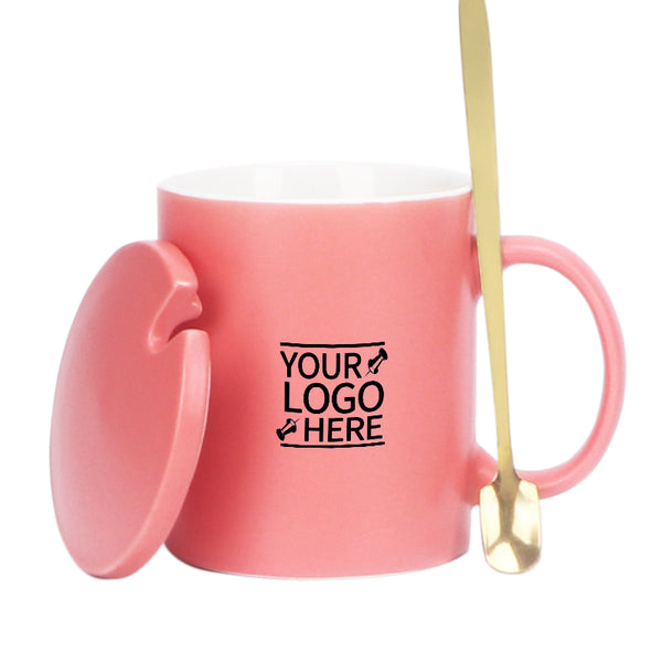 Brand Name Logo Customized Ceramic Coffee Mug with Spoon