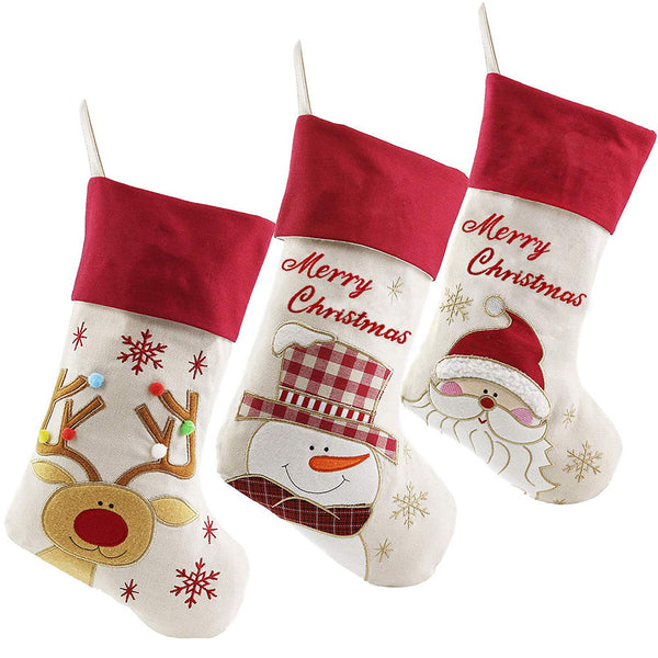 Traditional Christmas Stockings Santa Reindeer Snowman