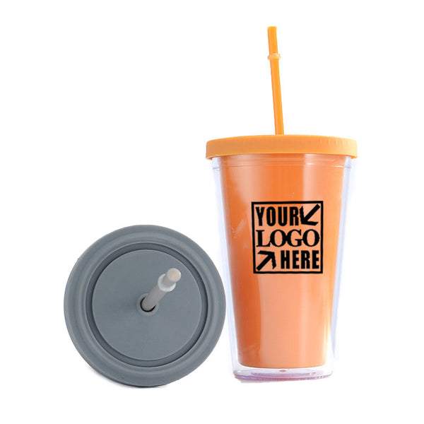 16oz Double Wall Plastic Tumbler with Straw Lid
