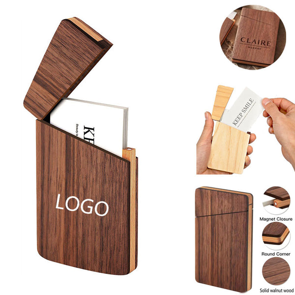Portable Wooden Magnet Business Card Case