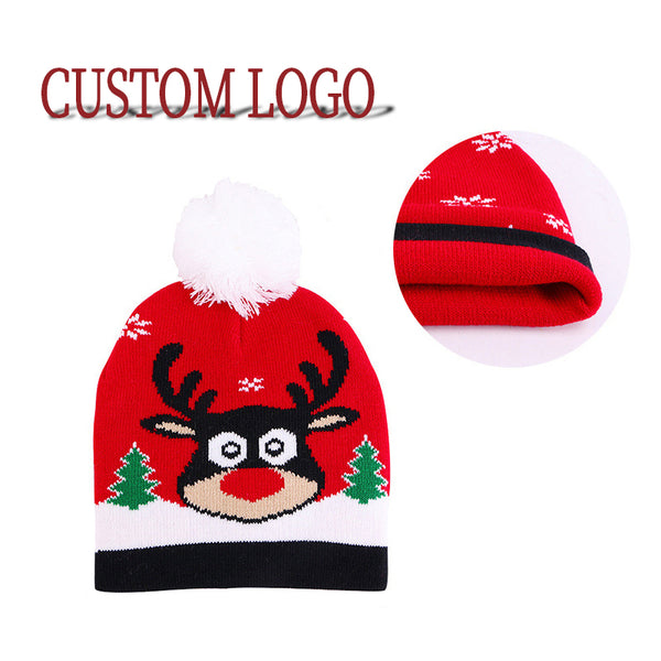 Knit Custom Logo Chrildren Santa Winter Hats Beanie