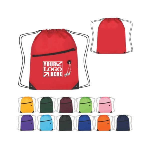 210D Drawstring Backpack With Zipper