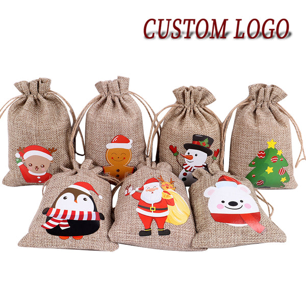 Holiday Party Eco-Friendly Candy Linen Drawstring Bag