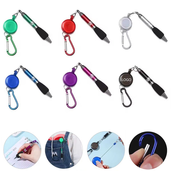 Ballpoint Pen With Retractable Buckle Pull Rope KeyChain
