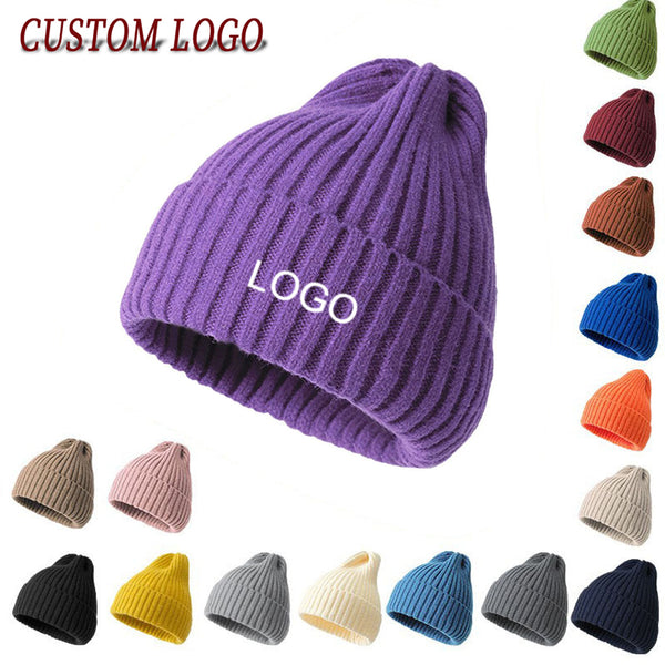 Classic Polyester Women's Ribbed Cuffed Knit Beanie