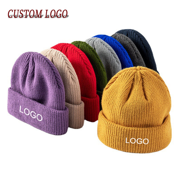 Adult Cuffed Custom Logo Knit Beanie Acrylic Skull Cap