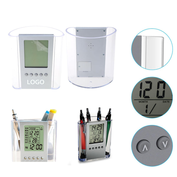 Multifunctional Pen Holder with Calendar Alarm Clock