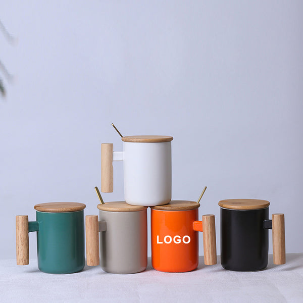 Ceramic mug with wooden handle