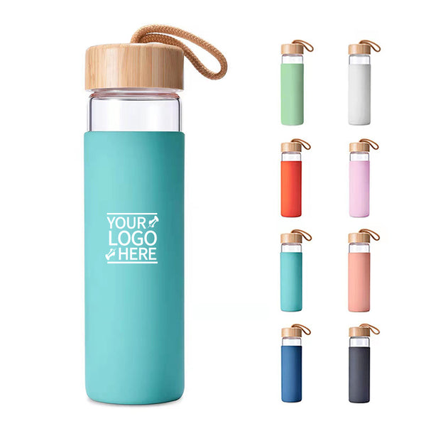 20oz Glass Bottles with Strap Bamboo Lid Silicone Sleeve