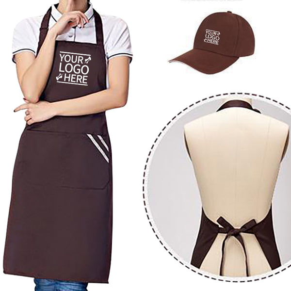 Snack Bar Cook Worker Team Shop Set of Aprons with Caps