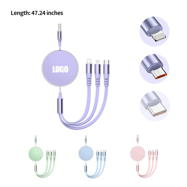 120W Fast Charging 3-in-1 Retractable Data Cable
