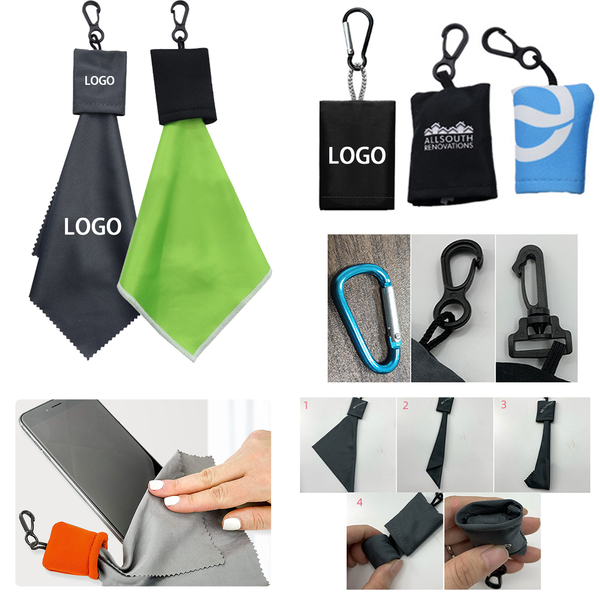 Eyeglasses Microfiber Cleaning Cloth w/Keychain Pouch