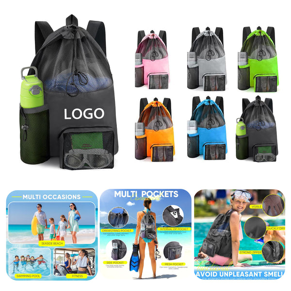 Mesh Pockets Waterproof Drawstring Backpack