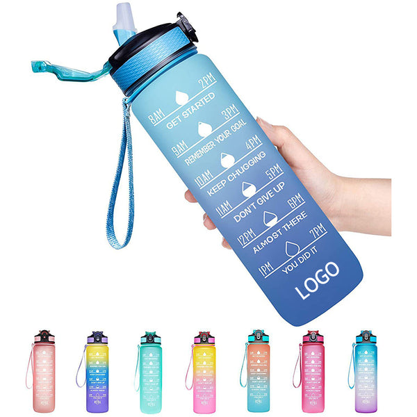 32oz Leakproof Water Bottle with Time Marker and Straw