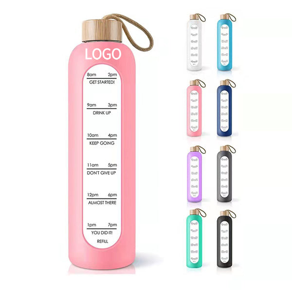 32oz Motivational Glass Water Bottle with Silicone Sleeve