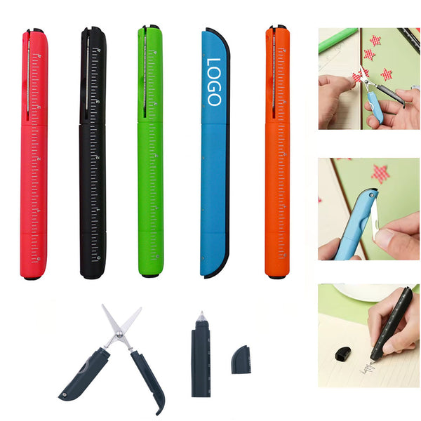 Multifunction Ballpoint Pen with Folding Scissor and Ruler