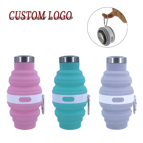 Silicone Portable Hiking Water Bottle with Carabiner