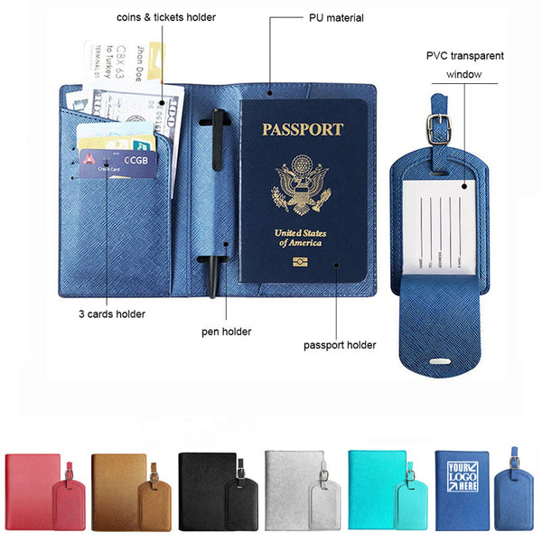 PU Leather Passport Card Holder with Luggage Tag