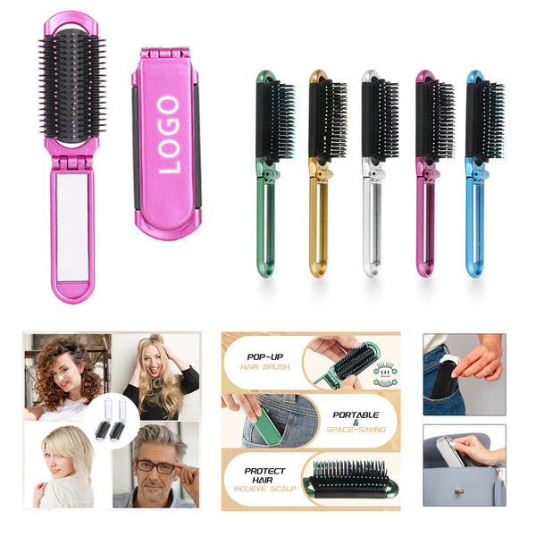 Folding Hair Brush with Mirror