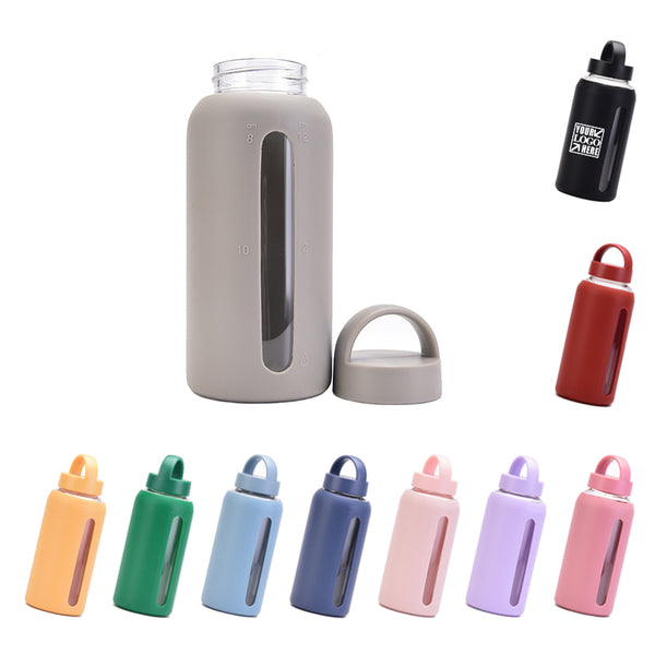 Non-Slip Silicone Sleeve 27oz Time Marker Glass Bottles