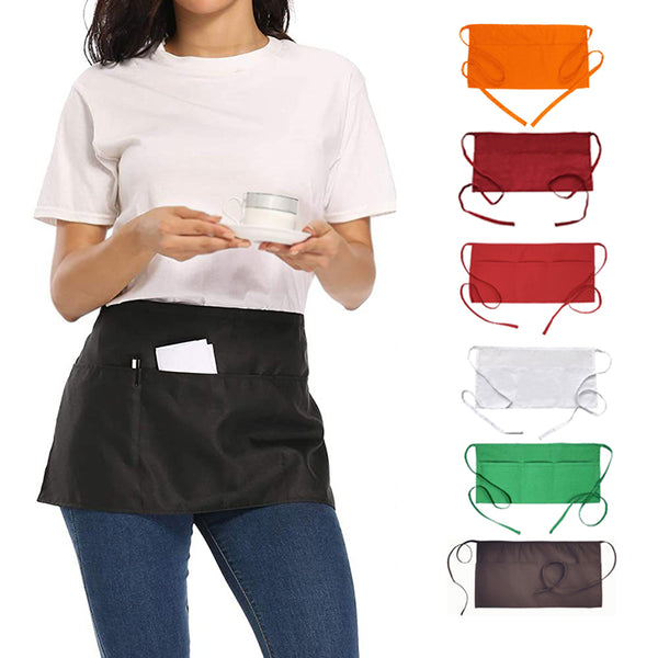 Coffee Shop Bar Server Waiter Waist Aprons with 3 Pockets