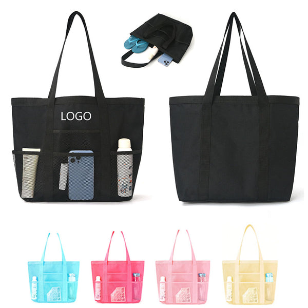 Portable Mesh Multi Pocket Beach Tote Bag