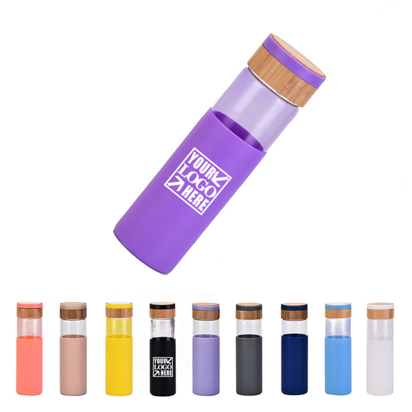 Eco Friendly Clear Glass Water Bottle with Bamboo Lid