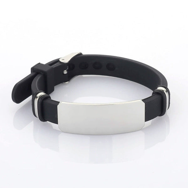 Silicone Wristband Stainless Steel Tag Adjustable Bracelet