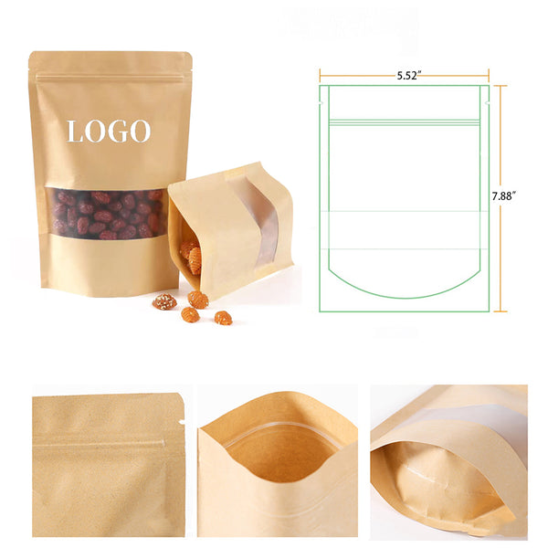 Resealable Kraft Paper Stand Up Food Storage Bag With Window