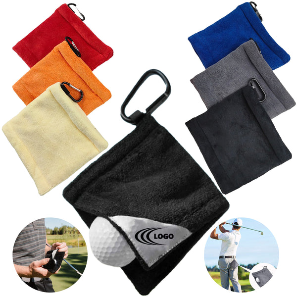 Golf Towel With Hook For Wiping Clubs And Balls